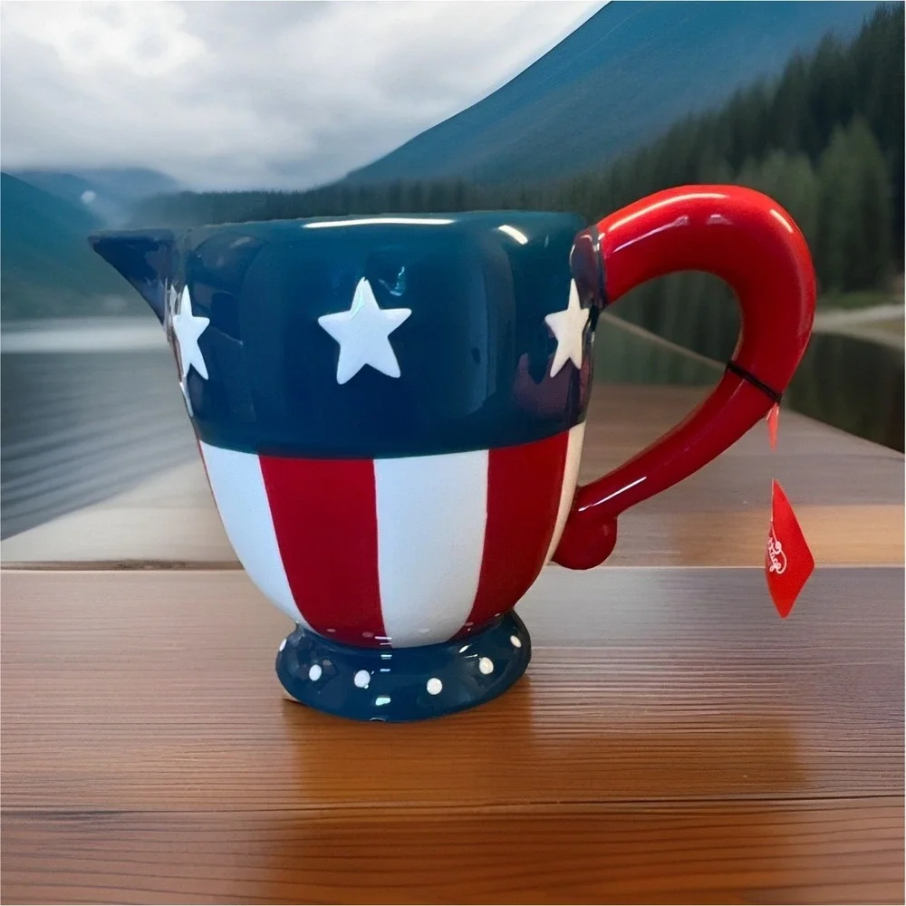 Carnival Cottage Stars & Stripes Red White Blue Ceramic Creamer Pitcher